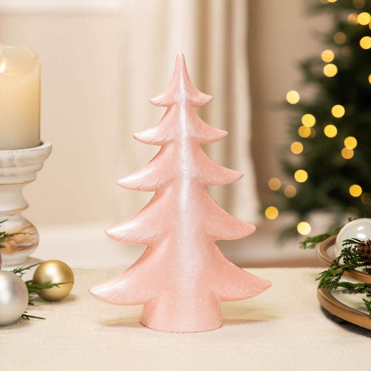 Northlight Snowy Shiny Christmas Tree Tabletop Decoration - 10" - Light Pink
